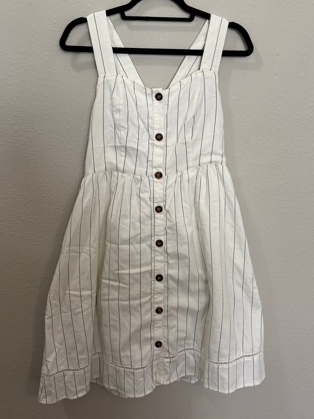 Altar’d State White Pinstripe Button Front Cross Back Dress Size Medium